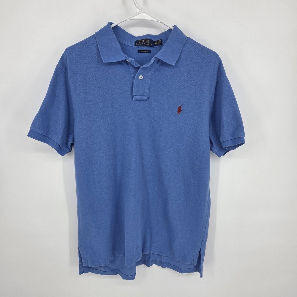 Polo Ralph Lauren Men's XL Blue Polo Custom Fit Shirt with Red Pony